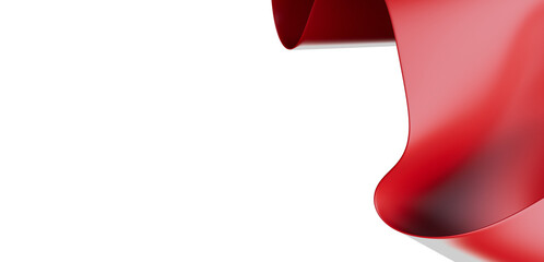 A sleek and stylish image of a flowing red ribbon against a pristine white backdrop, ideal for design or abstract concepts.