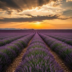 Lavender Field at Sunset - A Breathtaking Landscape.