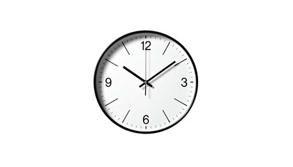 Simple white clock with black rim and hands against a black background