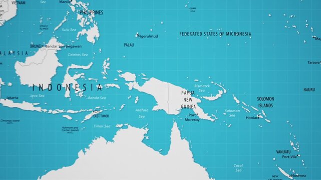 Papua New Guinea on the World Map with Animated National Flag