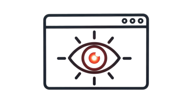 Isolated webpage with an eye monitoring it, cybersecurity risk, or privacy concern