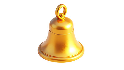 A rendered, golden bell with a small loop at the top, isolated on black
