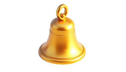 A rendered, golden bell with a small loop at the top, isolated on black