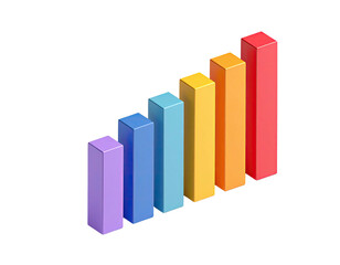 A colorful 3D bar graph showing increasing data, on a black background