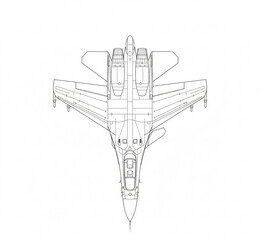 Fototapeta premium Top-Down View of a Modern Fighter Jet in Outline, a Detailed Illustration