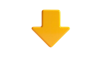 A glossy, downward-pointing yellow arrow, rendered against a black backdrop