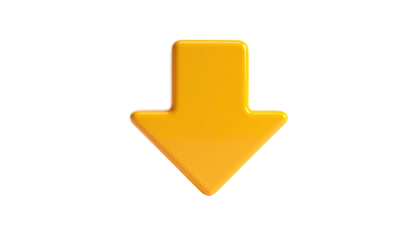 A glossy, downward-pointing yellow arrow, rendered against a black backdrop