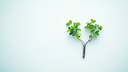 Small Green Plant on Light Background. It shows a tiny green plant with leaves. Great for eco - friendly brand visuals, nature - themed designs, or sustainability - related content.