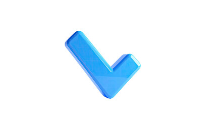 A glossy, blue checkmark floats against a stark, black background