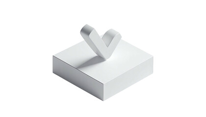 Isometric white block with a 3D "V" shape piercing through it on a black backdrop