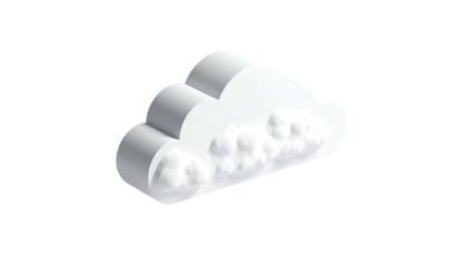 3D rendering of a white cloud against a black background, showing fluffy textures