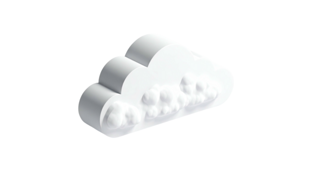 3D rendering of a white cloud against a black background, showing fluffy textures