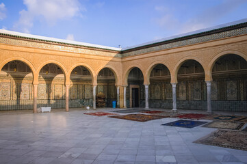 Fototapeta premium Courtyard of Mausoleum of Sidi Sahab commonly known as Mosque of the Barber in Kairouan ancient city, Tunisia