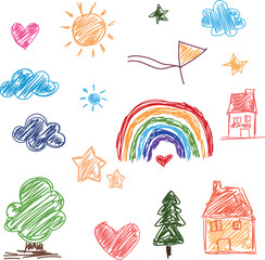 set of kids hand drawn icons