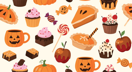 A delightful collection of festive fall treats perfect for celebrating the autumn season and Halloween parties.