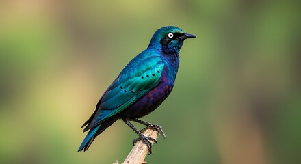 Fototapeta premium Vibrant bird perched on branch close up view with colorful plumage
