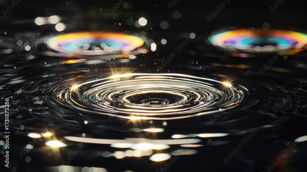 Wall mural light wave diffraction interference patterns through water surface ripples creating laser-like conce