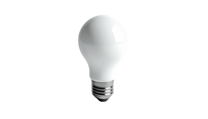 A bright white lightbulb on a black background, showcasing its shape and features