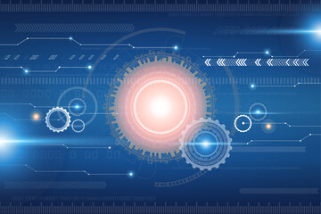 A cutting-edge tech background featuring glowing digital gears and circuit lines in an abstract design.