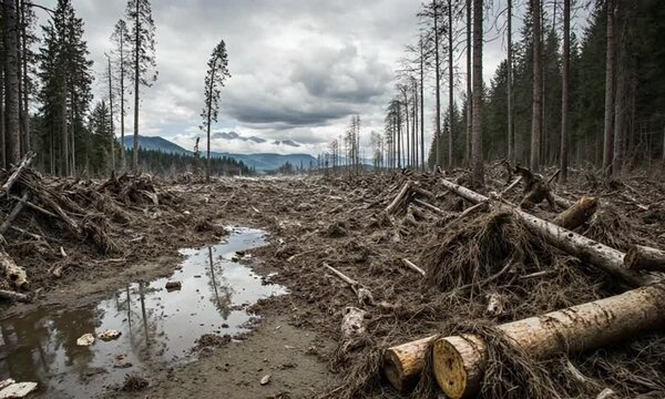 Destroyed Forest and Environmental Damage from Logging