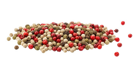 Isolated peppercorns mixture for cooking, seasoning, and ingredient with red, white and green peppercorns