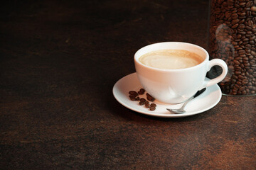 Moody Cappuccino with Roasted Coffee Beans and Copy Space