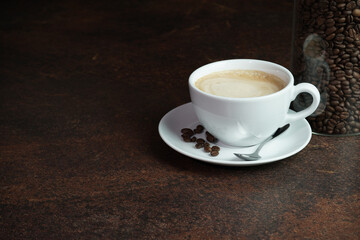 Moody Cappuccino with Roasted Coffee Beans and Copy Space
