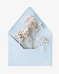 Blue envelope with flowers isolated image