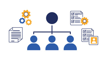 Organizational chart showing leader with connected team roles and HR structure