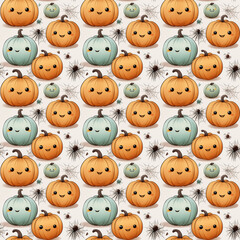 Obraz premium Orange black halloween digital paper, Pumpkin seamless patterns, Spooky cute floral ghost backgrounds, Bats candy corn spider web printables