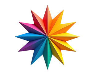 A vibrant, multi-colored starburst design featuring a spectrum of rainbow colors