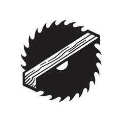 saw blade with wooden plank splitting vector silhouette clip art logo design illustration