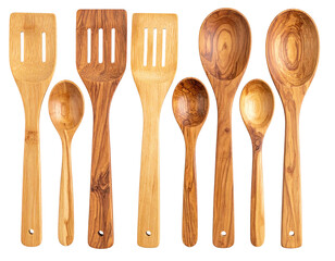 Wooden kitchen utensils in a row