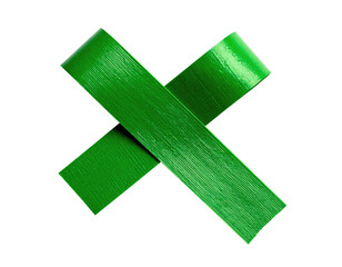 Green X formed by crossed, textured ribbons