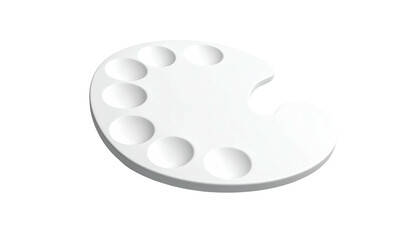 White, kidney-shaped mixing surface with circular wells and thumb hole, 3D rendered