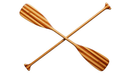Isolated pair of wooden paddles crossed, boating equipment for kayaking or canoeing sport