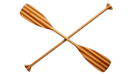 Isolated pair of wooden paddles crossed, boating equipment for kayaking or canoeing sport