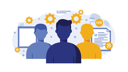 Diverse workforce team with HR workflow and management icons