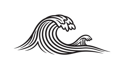 Stylized ocean wave illustration black and white vector design ideal for logos and nautical themes
