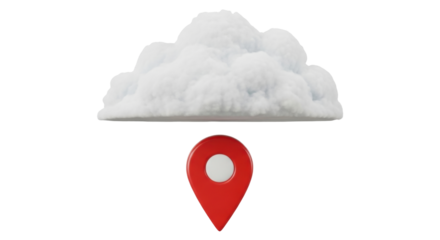 Isolated cloud floating above location pin, conceptual for geolocation in the cloud