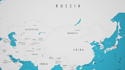 Mongolia on the World Map with Animated National Flag - Powered by Adobe