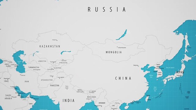 Mongolia on the World Map with Animated National Flag