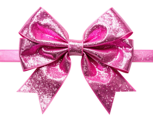 Pink sparkly ribbon bow, centered on black