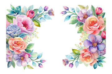 Watercolor Flower Frame for Wedding Invitation Card Design vector illustration