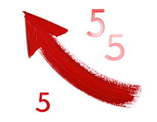 Red arrow curving upwards, with the number 5 repeated