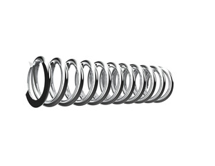 Dynamic Silver Compression Spring 3D Render: Polished Chrome Helical Coil, Isolated PNG for Shock Absorbers, Suspension Systems, and Resilient Mechanical Engineering Designs. Bright Metallic Strength