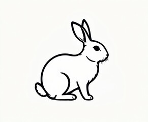 Obraz premium a simple black and white line art illustration of a rabbit sitting in profile with long ears and whiskers.
