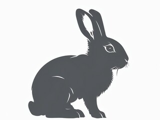 black silhouette of a rabbit sitting in profile with upright ears on a plain white background.