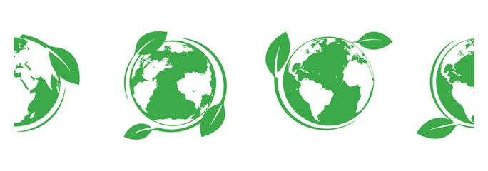 WebVibrant green planet earth icons with fresh leaves symbolizing eco friendly and sustainability concepts for global environmental awareness campaigns and natural resource protection