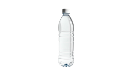 A clear plastic bottle filled with water, set against a black background